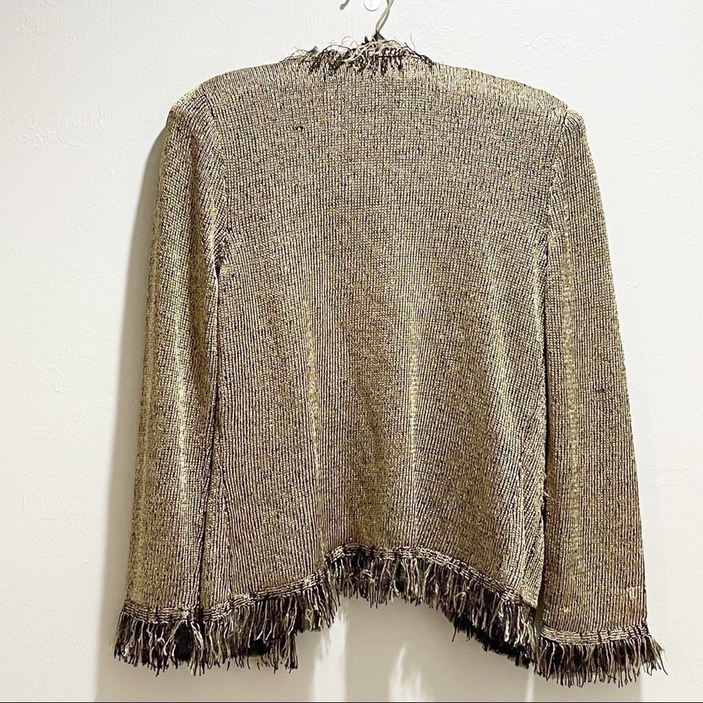 BALL OF COTTON Black Gold Knit Cardigan Fringe - Picture 2 of 7